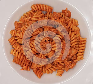 Fresh Pasta al tonno, pasta with tuna, isolated on white background