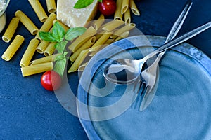 Fresh pasta ingredients and empty plate