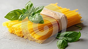 Fresh pasta nestled with basil