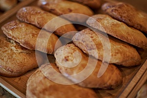 Sochen sweet made from shortcrust pastry. Sweetish Bakery pastry snack. Sochnik - Russian curd cake baked in the oven photo