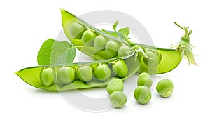 Fresh pea fruit with green leaf