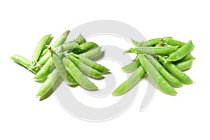 Fresh pea pods isolated on white background