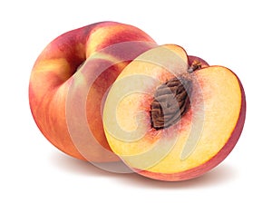 Fresh peach and half isolated on white background