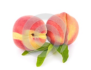 Fresh peaches fruit on white background. photo