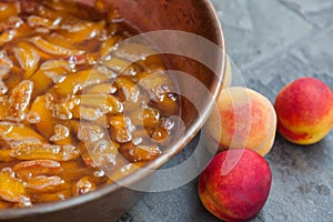 Fresh peaches and home-made jam from peaches