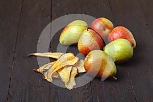 Fresh pear with dried pear slices chips