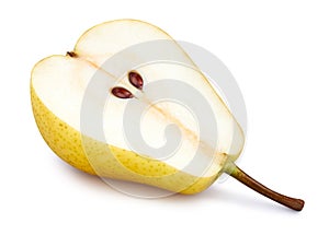 Fresh pear half isolated on white background