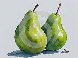 Fresh pears watercolor on white background. ai generative