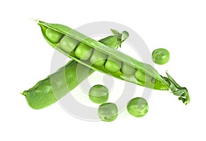Fresh peas isolated on white background