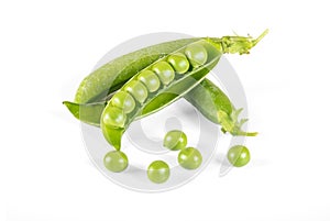 Fresh peas isolated on white