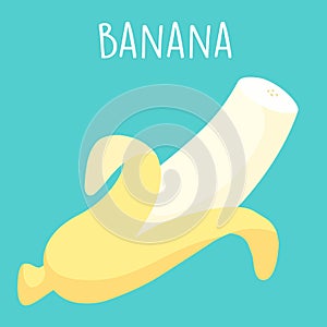 Fresh peel banana on green background