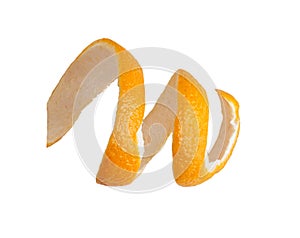 fresh peel of an orange spiral isolated on a white