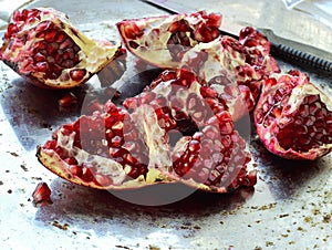 Fresh peeled pomegranate with seeds