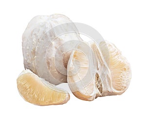 Fresh peeled pomelo, pummelo, isolated on white background