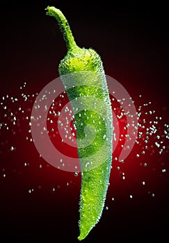 Fresh pepper with bubbles