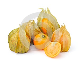 Fresh physalis cape gooseberry isolated on white