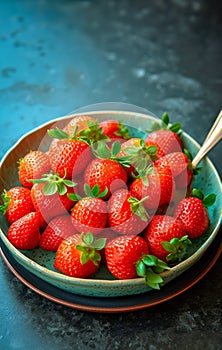 Fresh Picked Strawberries in a Vintage Porcelain Bowl. Summer berries