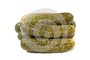 Fresh pickled or fermented cucumbers isolated on white background. Home preservation