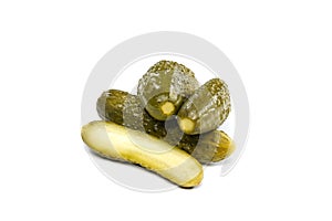 Fresh pickled or fermented cucumbers isolated on white background. Home preservation