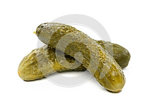 Fresh pickled or fermented cucumbers isolated on white background. Home preservation