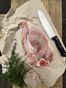 Fresh piece of meat with knife