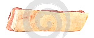 Fresh piece of pork belly with skin isolated on white background