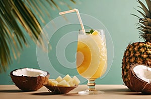 Fresh pinacolada on green background