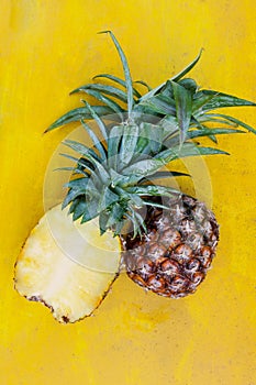 Fresh pineapple cut in half