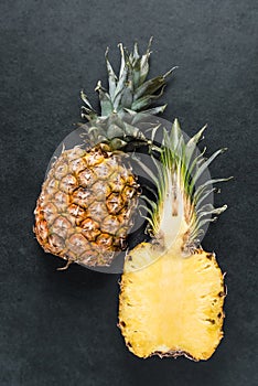 Fresh pineapple cut in half