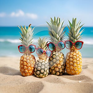 Fresh pineapple fruits and summer time with generative Ai