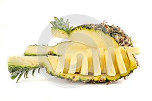 Fresh Pineapple isolated white, Flying pineapple slices isolated on white, food levitation