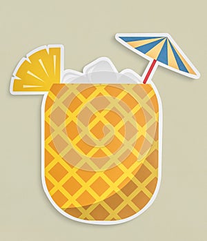 Fresh pineapple juice summer drink icon isolated