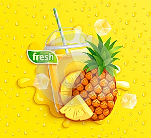 Fresh pineapple juice to go splash banner.