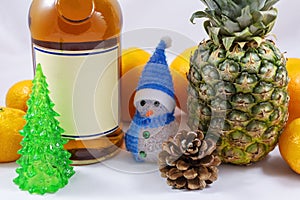 Fresh pineapple in the New Year`s entourage