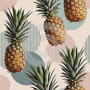 Fresh pineapple pattern summer design with modern abstract background circles