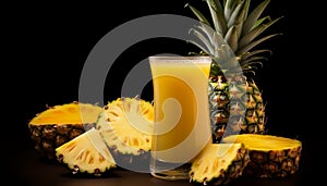 Fresh pineapple slice in a tropical cocktail glass generated by AI