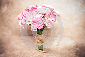 The Fresh pink carnation flower on stone plate background