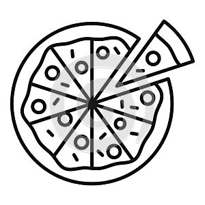 Fresh pizza slice separated linear icon. Traditional italian fast food outline vector illustration