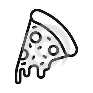 Fresh pizza slice separated linear icon. Traditional italian fast food outline vector illustration