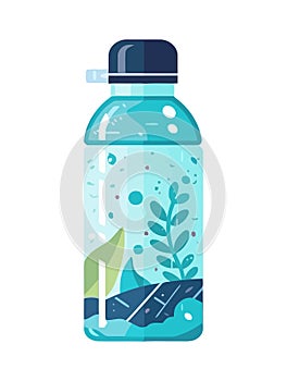 Fresh plant symbol in blue liquid bottle