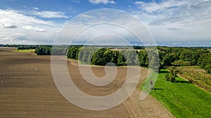 Fresh Plowed Fields with Gulls and Deer Stand in Tremt, Mecklenburg Vorpommern