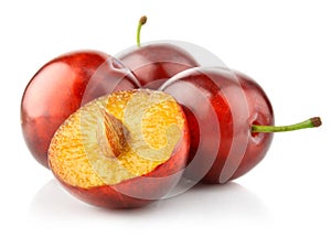 Fresh plum fruits isolated on white