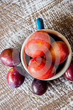 Fresh Plums in a blue mug