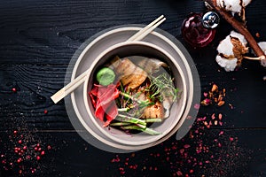 Fresh Poki Bowl. Poke with eel and vegetables