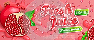 Fresh pomegranate juice splash banner.