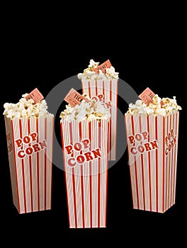 Fresh Popped Popcorn On Black Background With Tickets