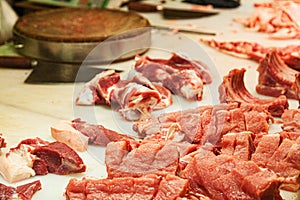 Fresh Pork being butchered at local wet market in Guilin