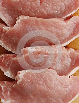 Fresh pork escalope on a wooden table