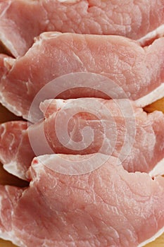 Fresh pork escalope on a wooden table