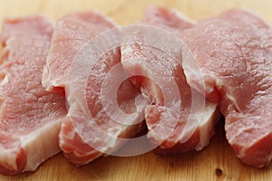 Fresh pork escalope on a wooden table